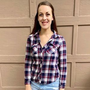 100% cotton plaid flannel red/navy/white